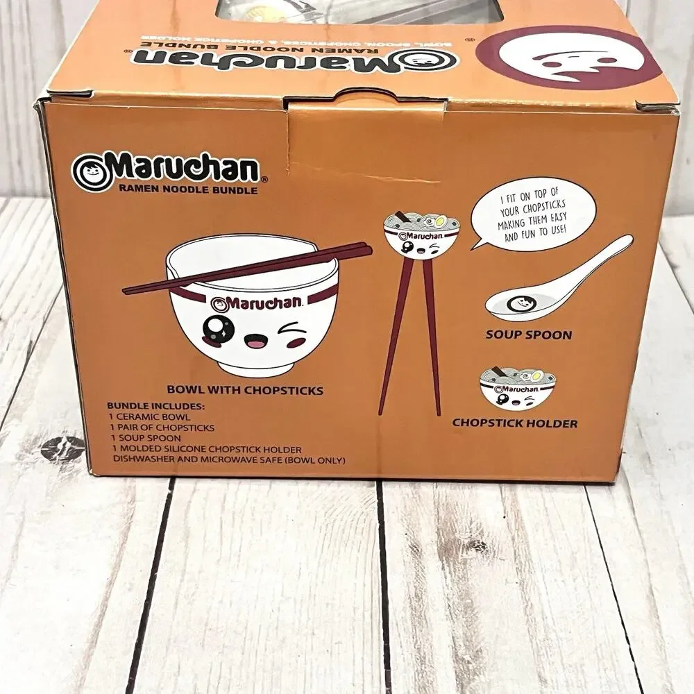 NIB Maruchan Ramen Noodle Bowl Set with Chopsticks Spoon & Chopstick Holder Gift